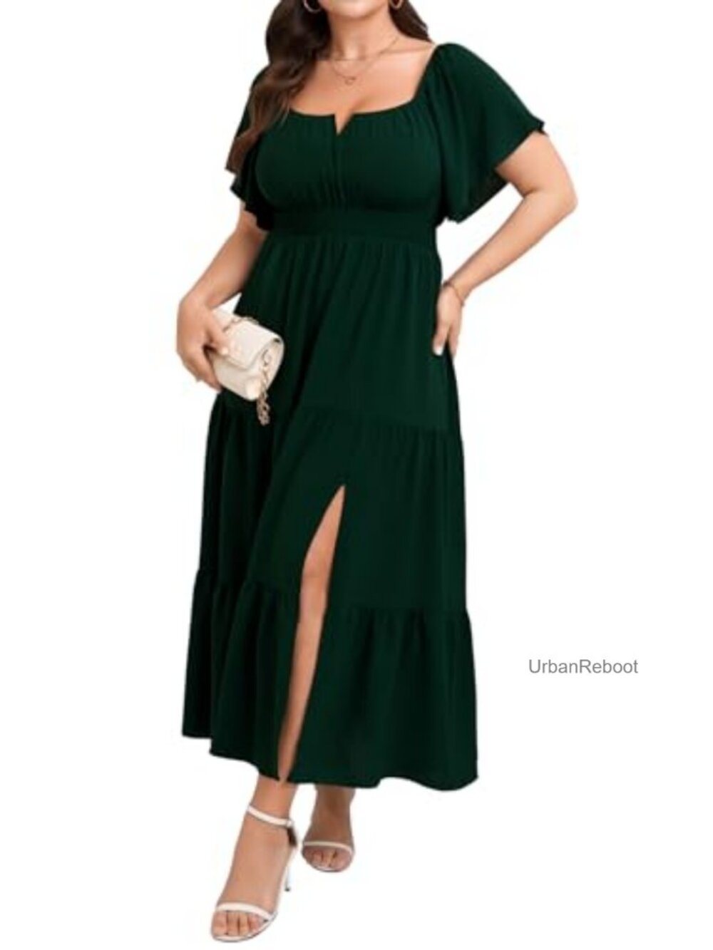 Plus Size A-Line Maxi Dress with Slit for Wedding Guest Cocktail Party